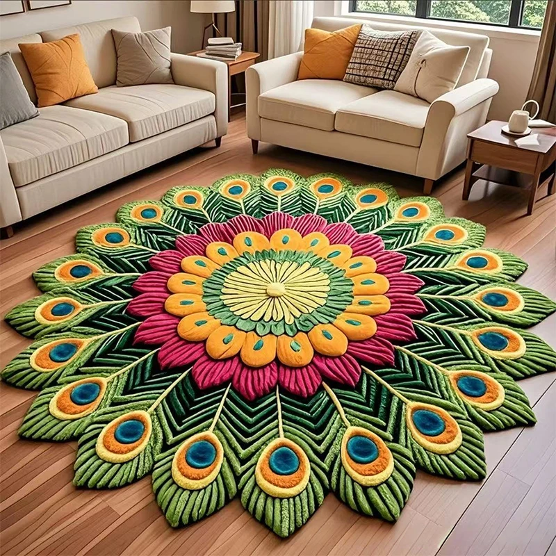 60/80cm 3D Flower Carpet Home Living Room Decor Circular Floor Mat Non-slip Stain Resistant No-rinse Carpet Bathroom Accessory