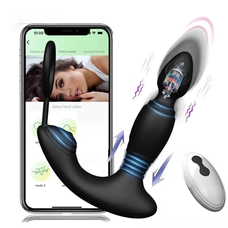 

Male Thrusting Prostate Massager Remote Control Anal Plug Dildo Butt Plug Telescopic Cock Ring Sex Toys for Men Masturbation