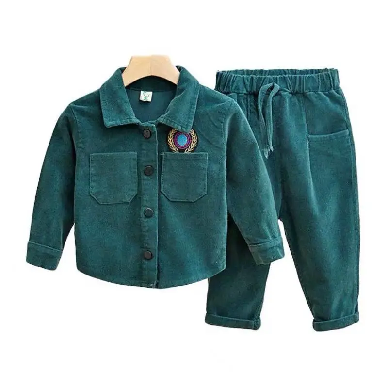 Kinder-Set 2026 Neue Frühjahr-Herbst-Kollektion Jungen Mädchen Koreanische Edition Modisches Cord-Poloshirt in Unifarbe + Hose Sport-Set 0-4 Jahre – Detail 7