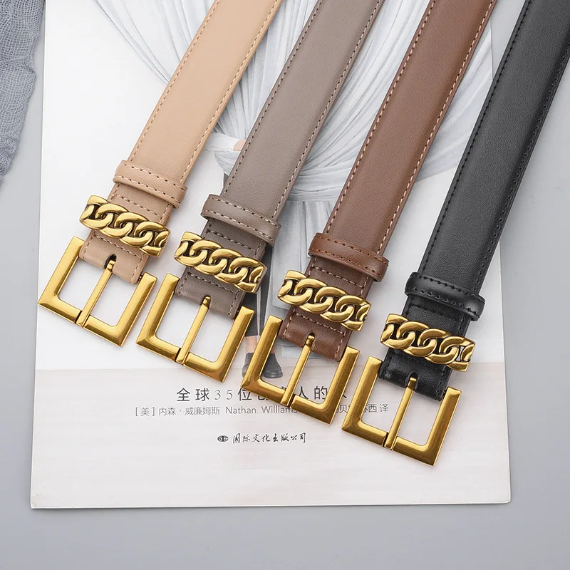 

Женский премиальный мягкий модный универсальный ремень из телячьей кожи с декоративной пряжкой для офисного стиля и джинсов