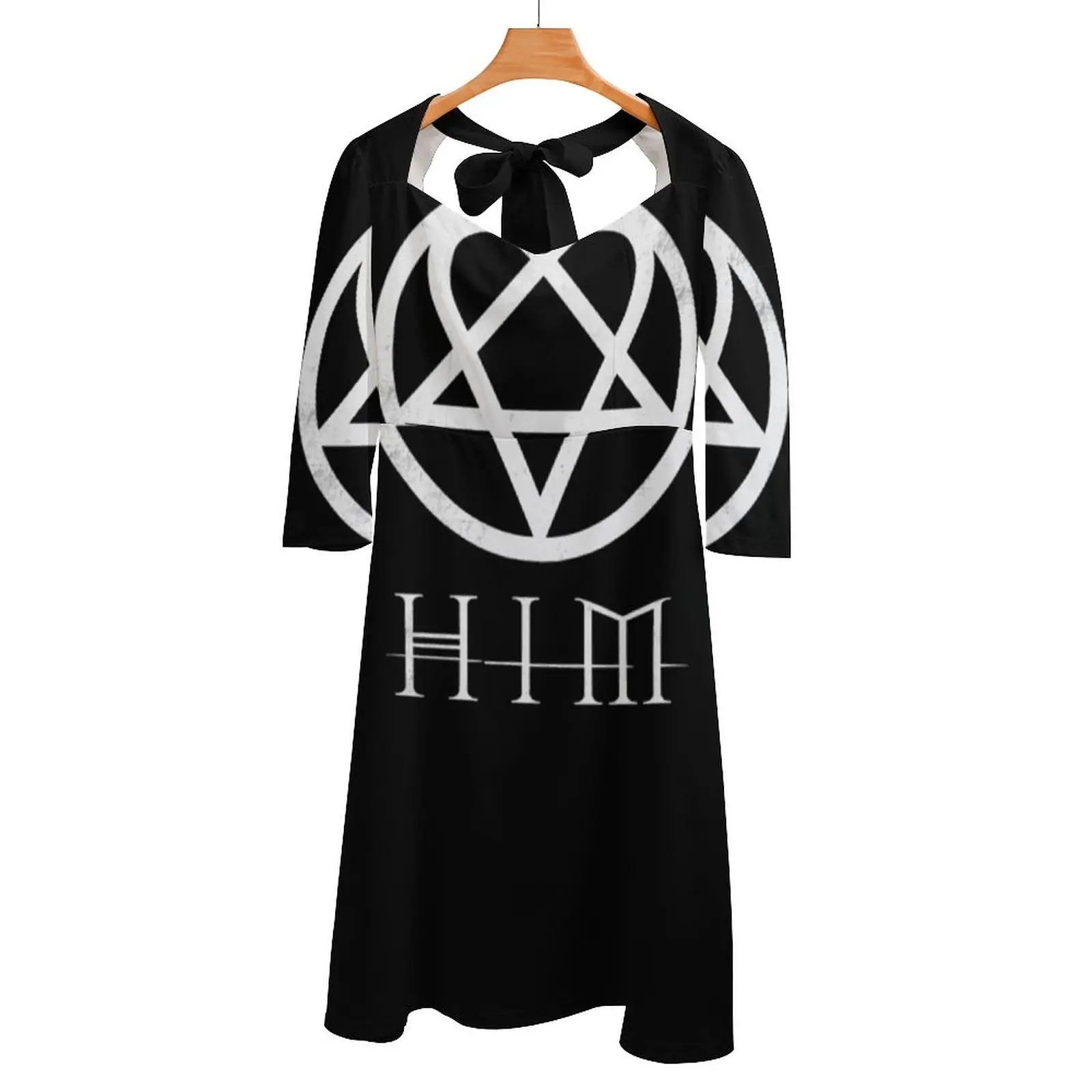 Him Heartagram Square Neck Dress Back Lacing Backless Dress Elegant Beach Party Dress Korean Him Heartagram Ville Valo Bam