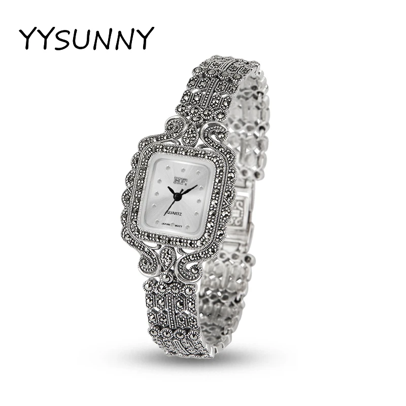 

YYSUNNY S925 Sterling Silver Women's Retro Wristwatch Luxury Style Charm Watch Bracelet for Ladies Classic Jewelry Date Clock