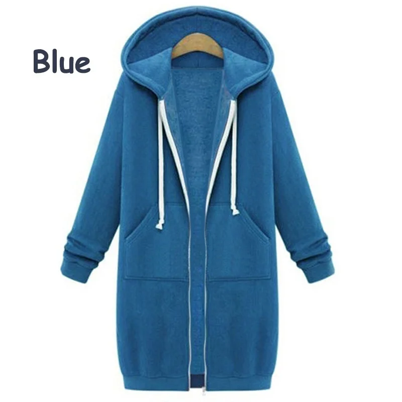 New Women's Long Wide Hooded Jacket Hooded Winter Coat Warm Loose Hoodie Coat Zipper Cardigan Women's Sports Hoodie Coat