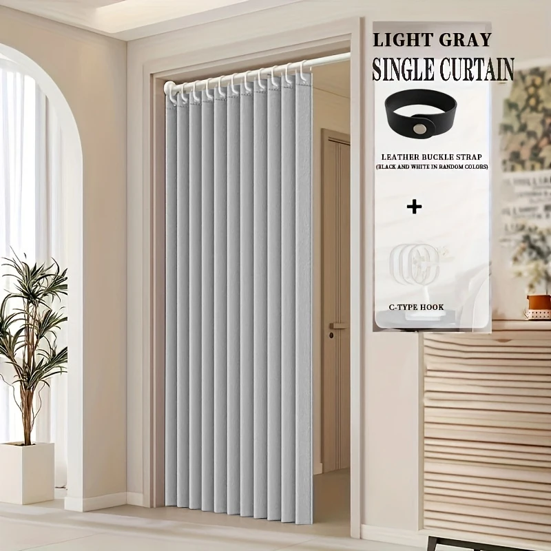 Upgraded Foldable Door Curtain, Heavy Duty Thick Fabric Room Divider, Living Room Kitchen, Hooks Included