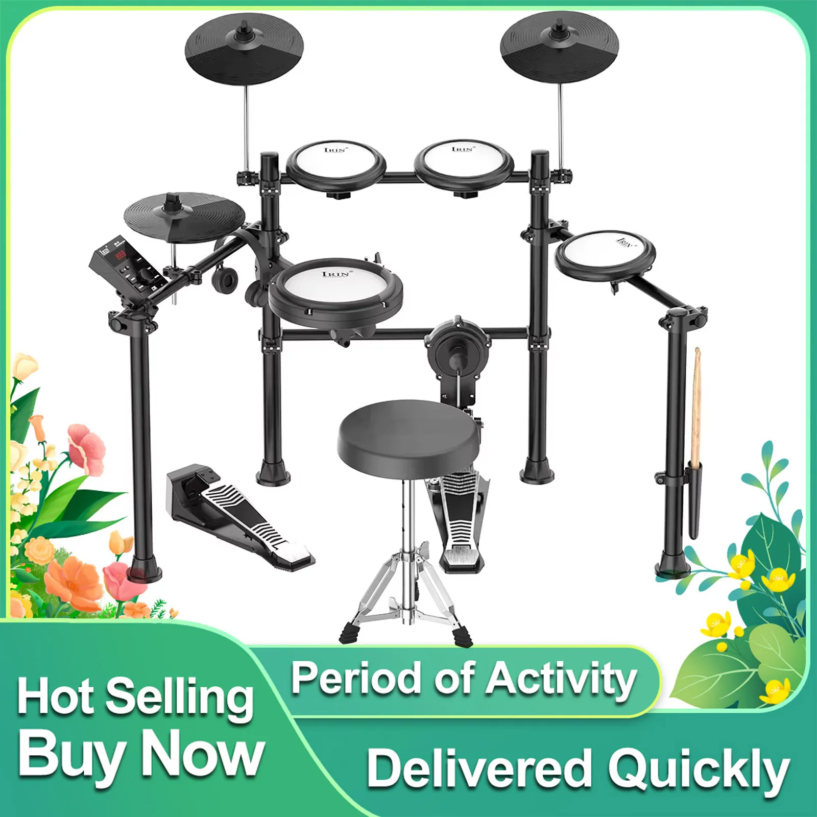 

Набор электрических барабанов IRIN ND-16, удобный набор электронных барабанов с 5 барабанами и 3 зубьями, 300 тонов, поддержка USB MIDI BT с наушниками