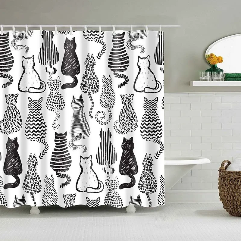 

Cat Printed Shower Curtain Cartoon Animal Bath Curtains Bathroom For Bathtub Bathing Cover Shower Curtains with 12 PCS Hooks