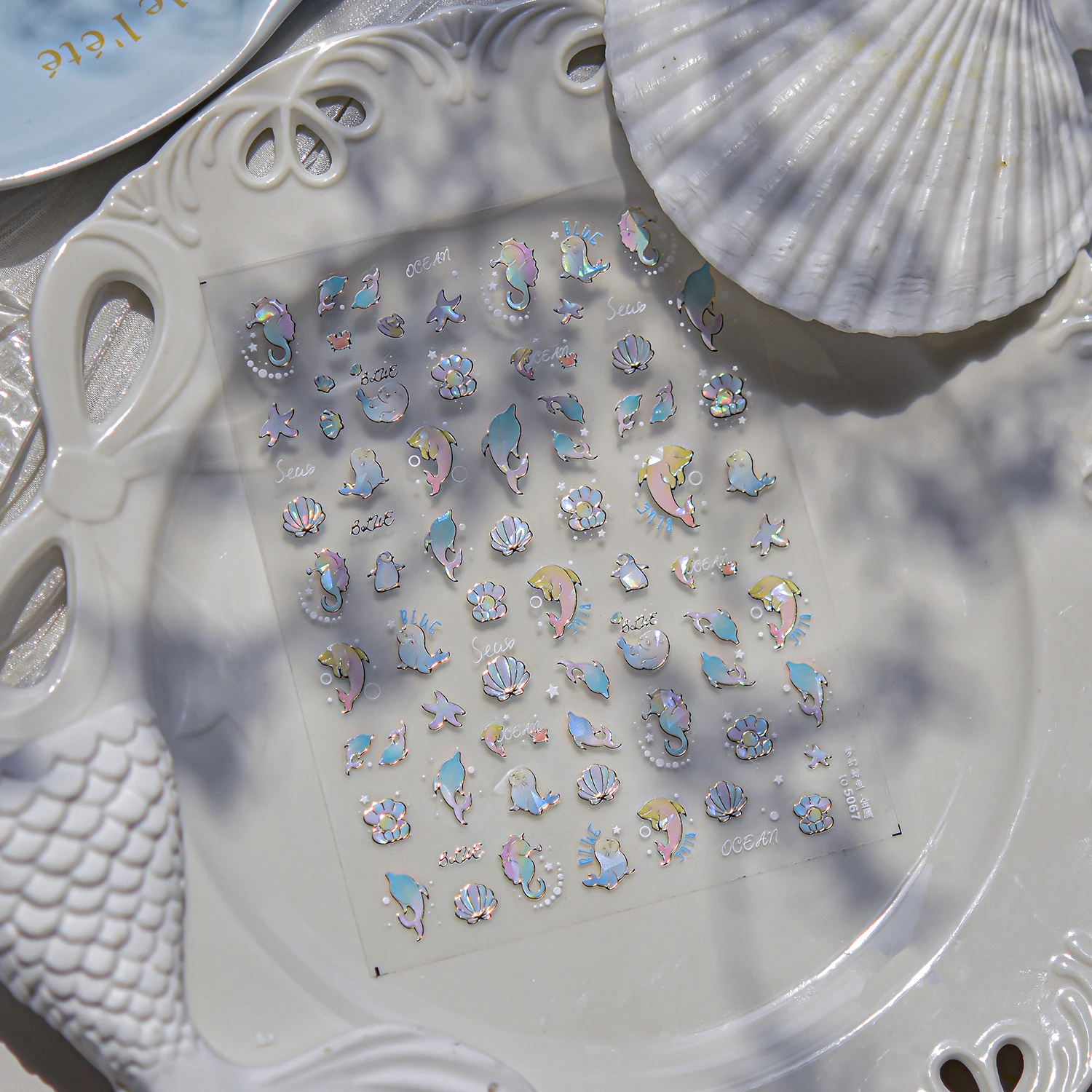 5D Ocean Beach Series Nail Stickers HD Shell Whale Stickers Sky Series Star Moonlight Nail Art Decorations