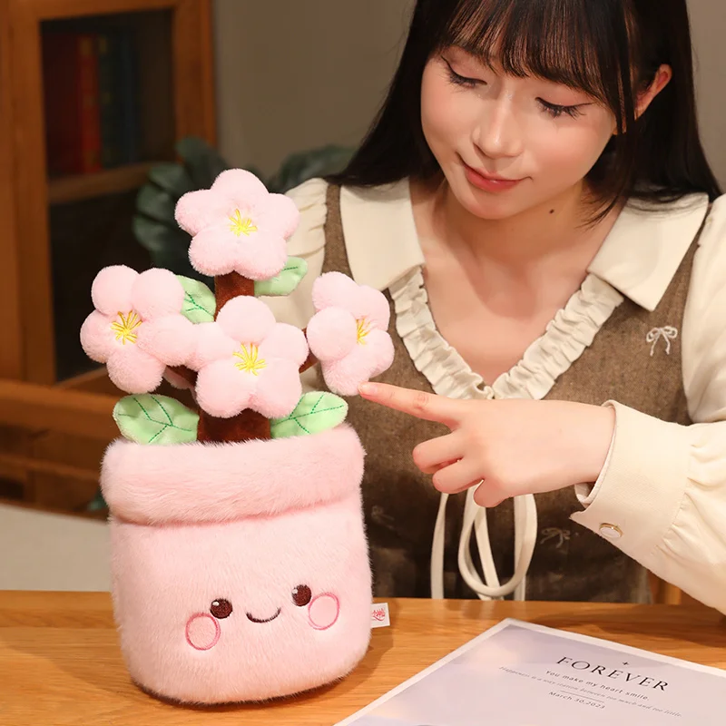 33cm Cartoon Colorful Flower Potted Plush Doll Green Pink Daffoily Peach Blossom Plant Plush Toy Home Decor Gift For Children