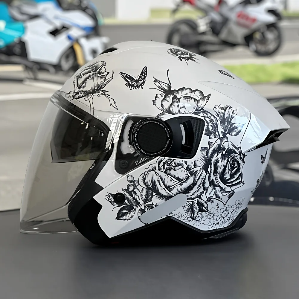 Large Size 3/4 Open Face Motorcycle Helmet Extra Large Size 65CM Men's Locomotive Riding Helmets Dual Lens Casco Moto