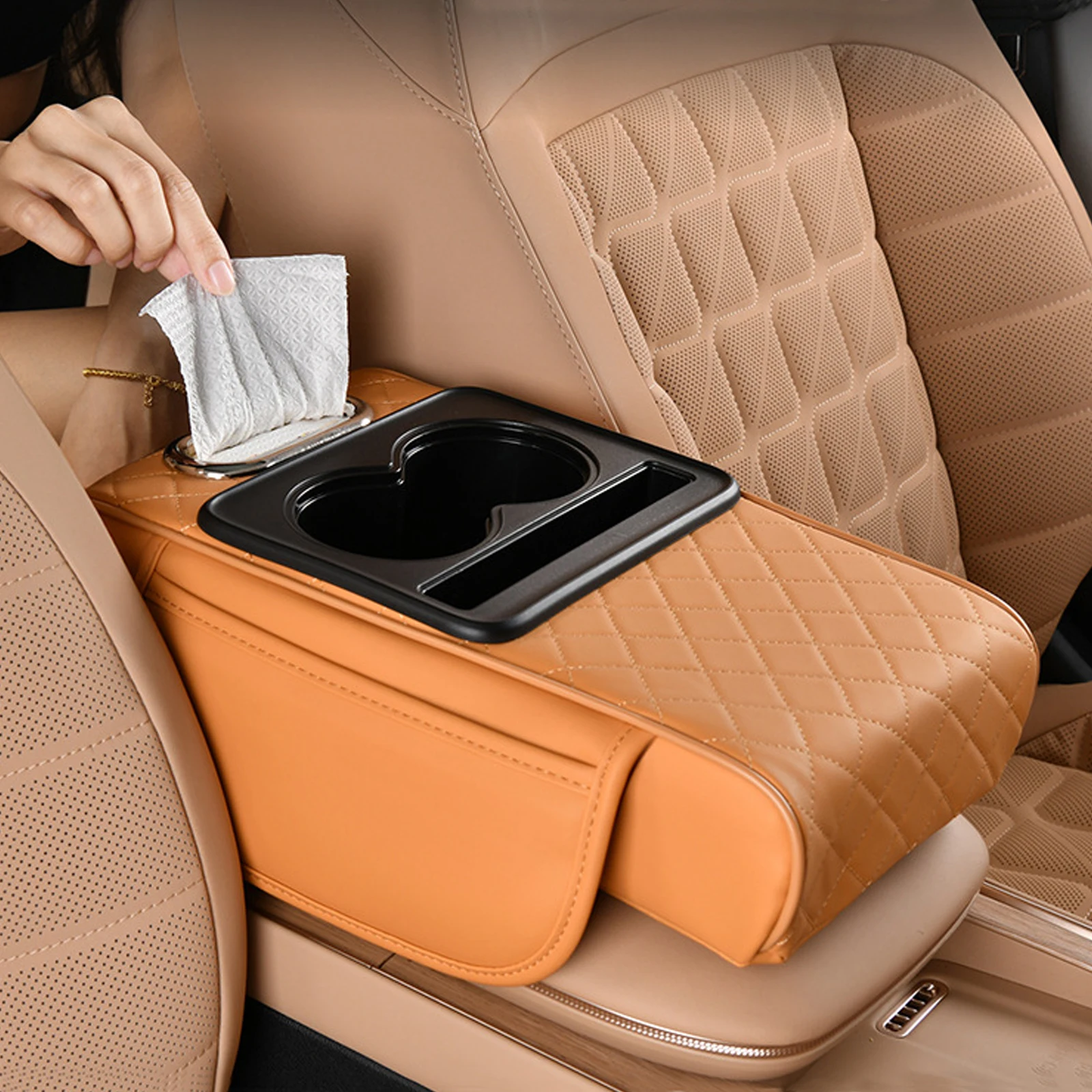 Auto Center Console Armrest Pad Car Tissue Box Universal Storage Bag Elbow Cushion Multi-functional 5-in-1 Armrest Increase Pad