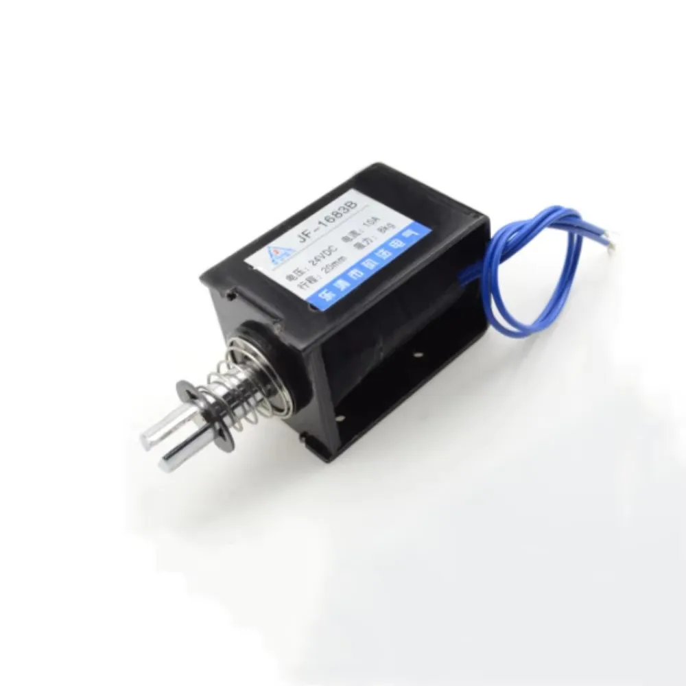 

JF-1683B DC 24V / 12V 10A 8KG 20mm Pull Push Type Open Frame Linear Motion Solenoid Electromagnet