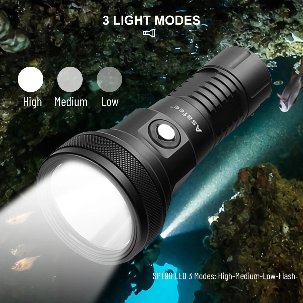 Asafee DT01 150M Underwater Diving Flashlight 5000LM SBT90 LED Powerful Waterproof  Torch Scuba Diving Lantern