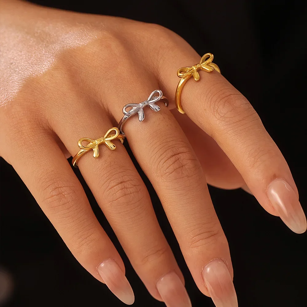 Stainless Steel Bowknot Rings Bandana-shaped Cashew Flower Rings For Engagement Waterproof Jewelry for Drop Shipping
