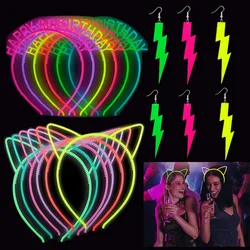 Glow in the Dark Neon Birthday Party Christmas Halloween Plastic Cat Ear Headband Luminous Hair Band Lightning Earrings Decor