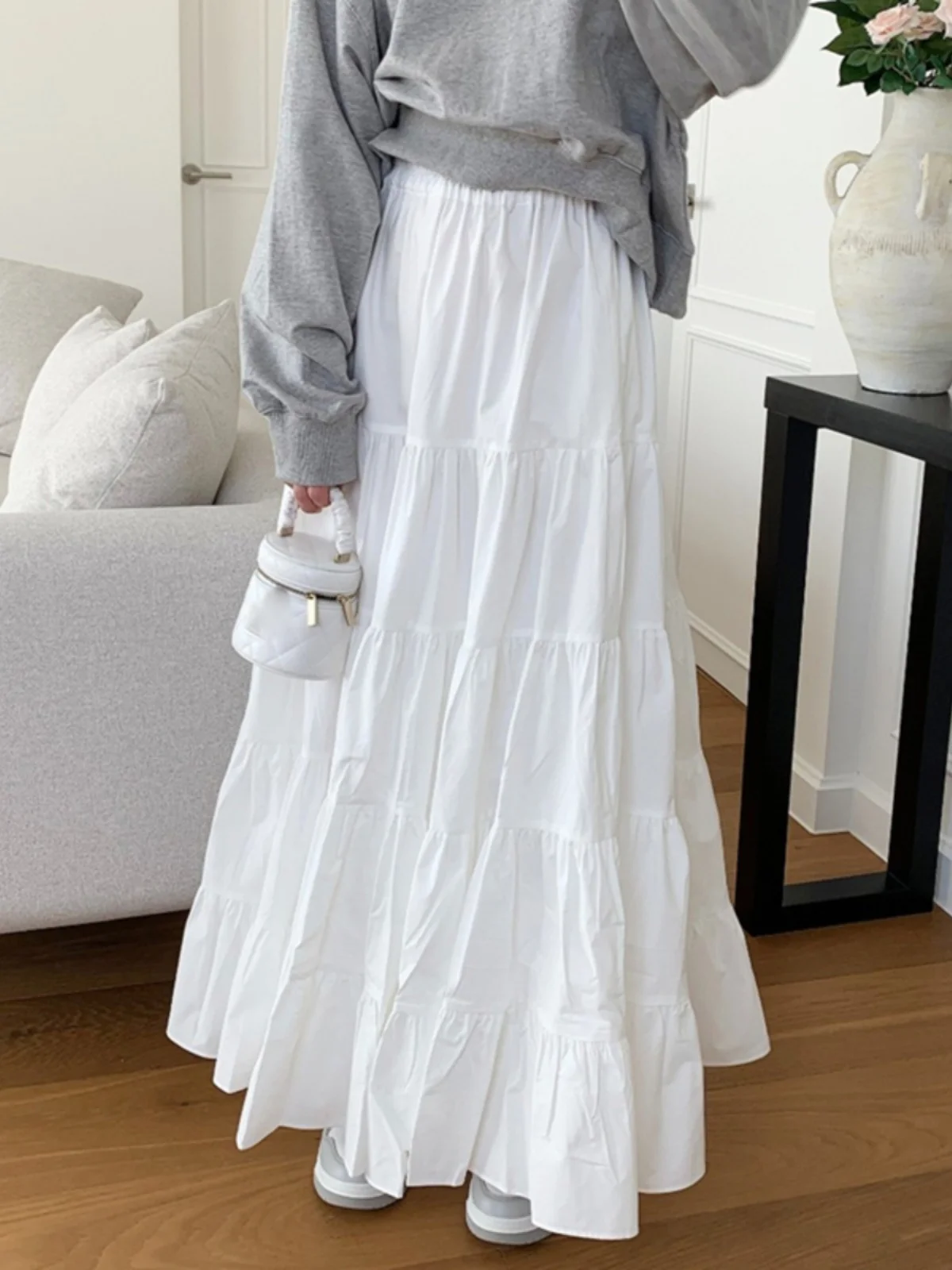 

High Waist f Body Skirt for Women Casual Chic Spring Summer New Sle Retro Faion White Long Skirt with Fluffy Hem