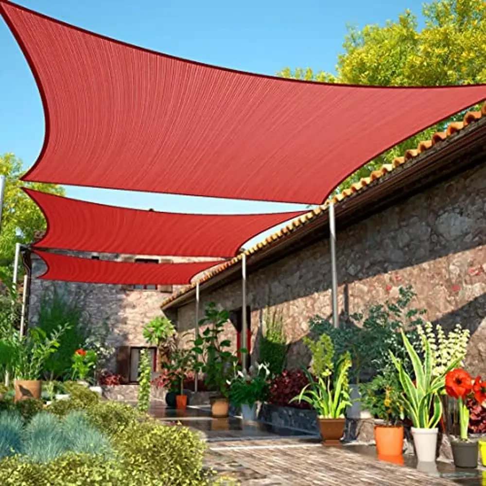 

Red Rectangle Sun Shade Sail Canopy UPF50 Waterproof Fabric Breathable UV Resistant Heavy Duty Carport Canopy Sailcloth Kit