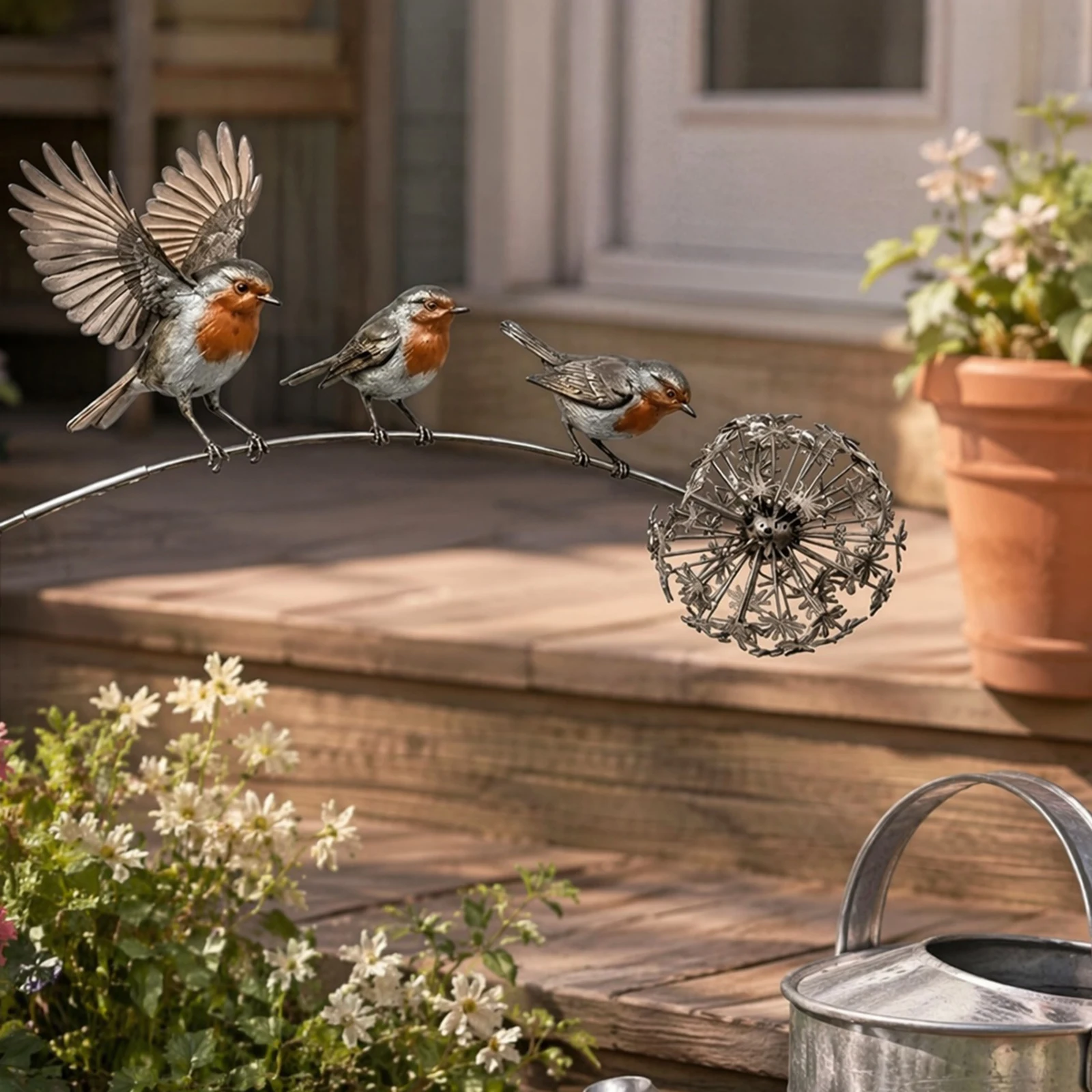 Metal Robins Bird Garden Sculpture Weather Resist Memorial Outdoor Stakes Kinetic Birds Art Ornament for Lawn Patio Walkway view 4