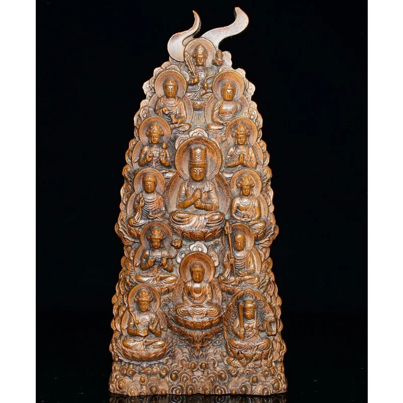 

9.6" Collection Chinese Box-wood Carving Buddhism Thirteen Buddha Sit Statue Craft Gift Decoration Home Decore