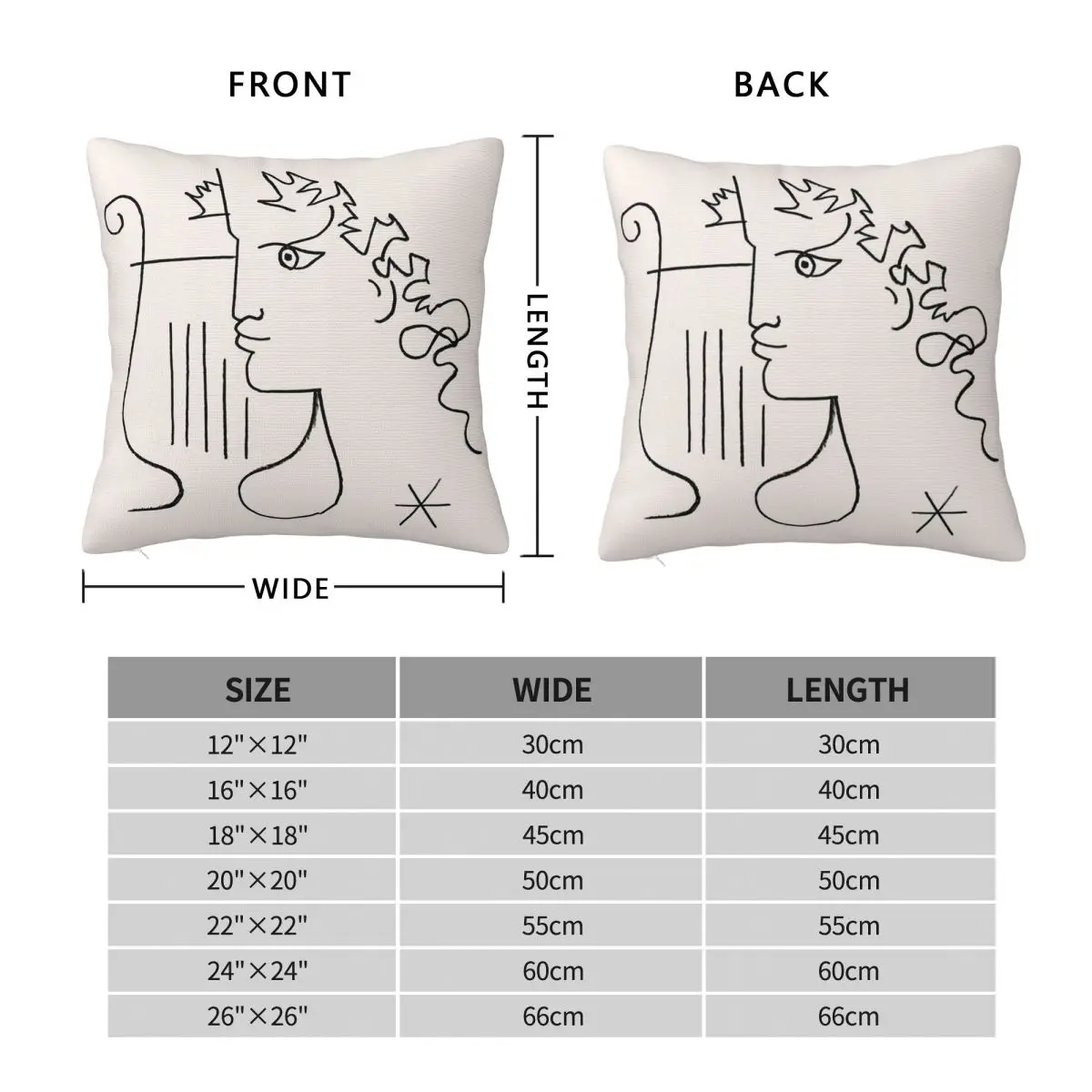 Jean Cocteau Profile With Harp Square Pillowcase Polyester Linen Velvet Pattern Zip Decor Home Cushion Cover 18