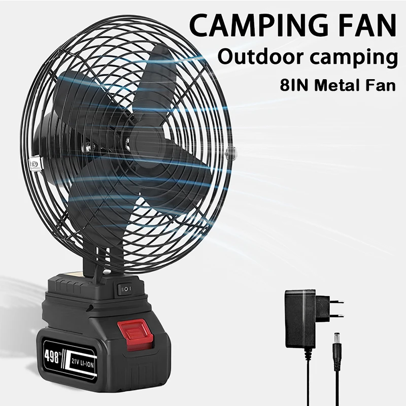 8 Inches Camping Fan 10000/20000mAh Outdoor Fishing Wireless Desktop Portable Metal Fan Strong Wind Fan Fit Makita 20V Battery