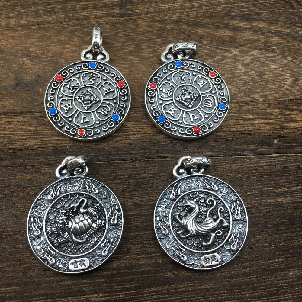 Retro Chinese style s925 pure silver Thai silver jewelry, blue dragon, white tiger, red sparrow, Xuanwu, four divine beasts pers