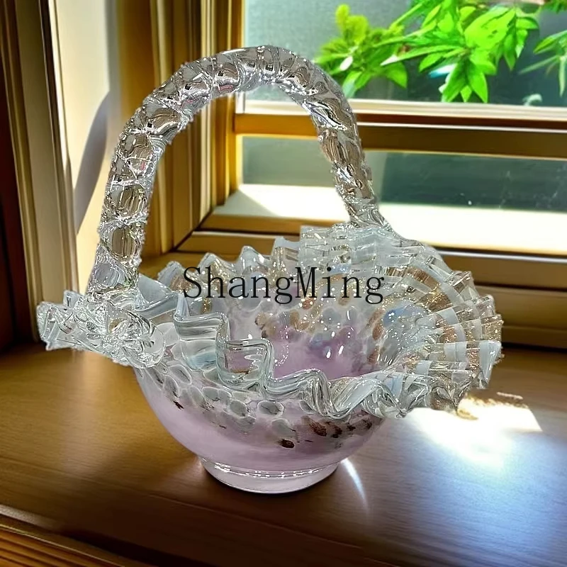 FG handmade glass hand basket decorative ornament home living room art high-end storage basket