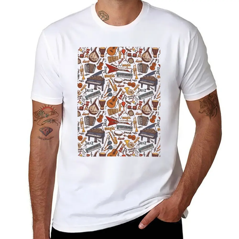 Harajuku Motion Graphic T-Shirt, Band Instruments, Seamless Music Pattern, A Line Dress, Viagem T-Shirts, EUA Tamanho