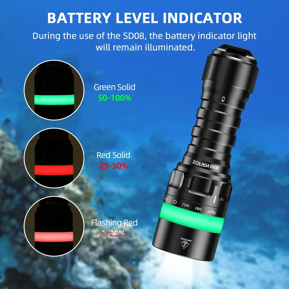 Sofirn SD08 Scuba 3200 lm Tauchtaschenlampe SST70 LED 21700 wiederaufladbare Taschenlampe mit 360 ° Unterwasserpositionierung mit RGB-Licht – Detail 5