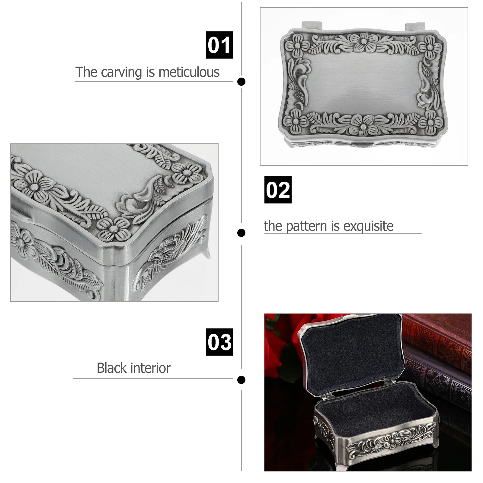 

1pc Jewelry Storage Box Retro Zinc Alloy Small Gift Box For Women Girl Silver Vintage Metal Container Ring Holder No Rust