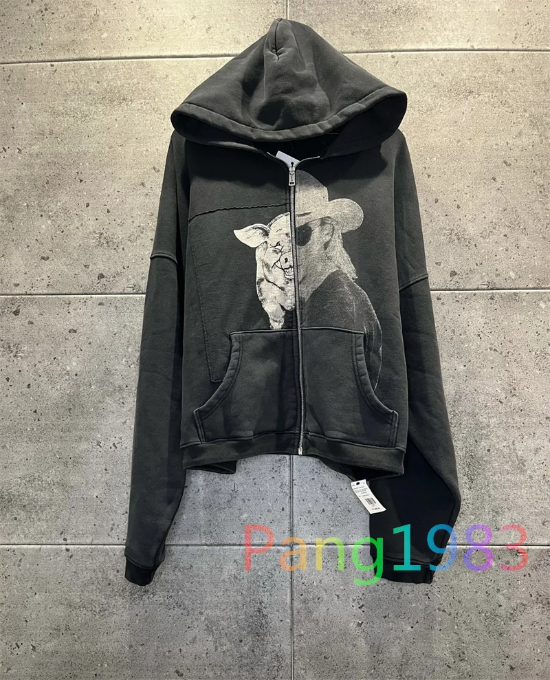 Enfants Riches Deprimes Piggy Character Illustration Hoodie Men Women High Quality Zipper Hooded Sweatshirt ERD Pullover