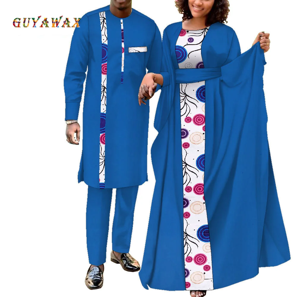 Sale African Print Dresses for Women Matching Couple Outfits Men Clothes Long Top and Pant Sets for Wedding Party Dashiki Abaya