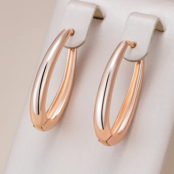 Kinel-pendientes de aro brillantes para mujer, aretes cuadrados simples de Color oro rosa 585, joyería fina diaria de alta calidad