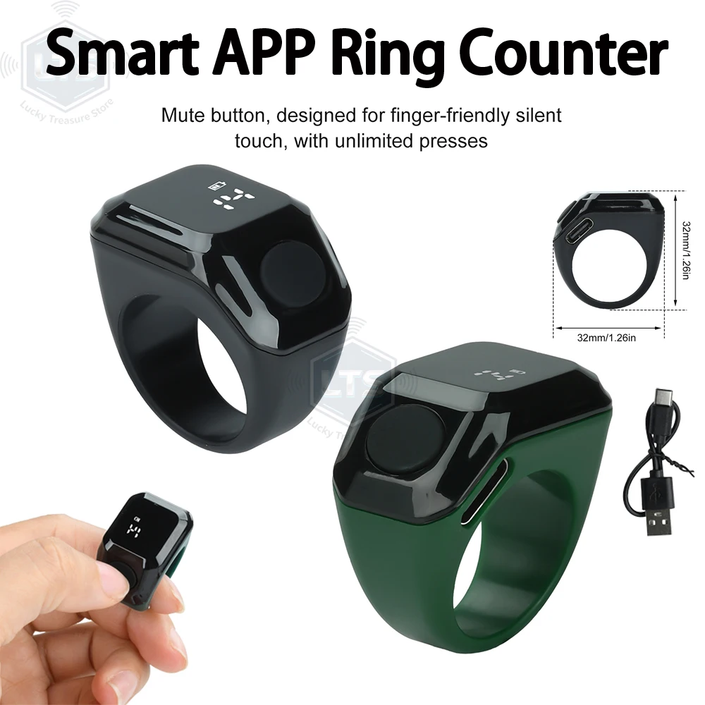 Portable Digital Display Counter Smart APP Ring Counter Bluetooth Counting Ring Time Reminder Wearable Tasbih Zikr Ring Misbah