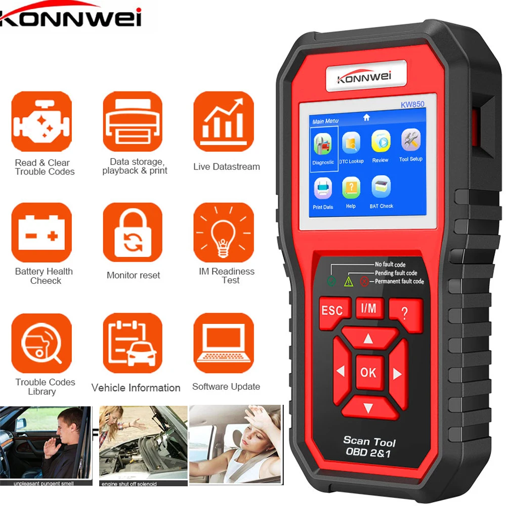 2024 Anto OBD2 Scanner Car Diagnostic Tool KW850 Code Reader OBD & EOBD Scanner Check Engine Light Tool for All Car After 1996