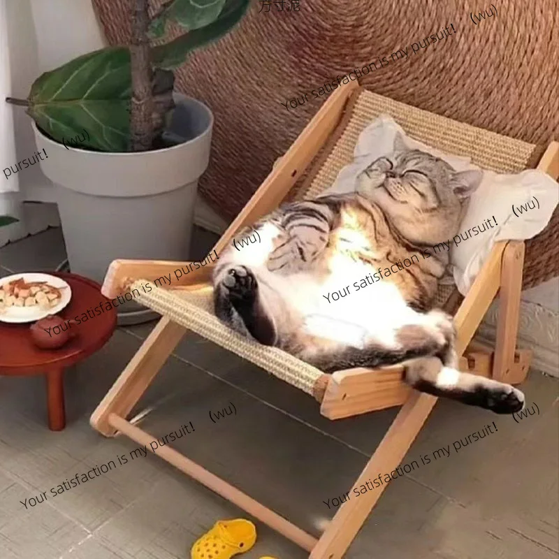 Solid wood sisal cat recliner rocking chair cat chair scratching board cat nest integrated disdain universal