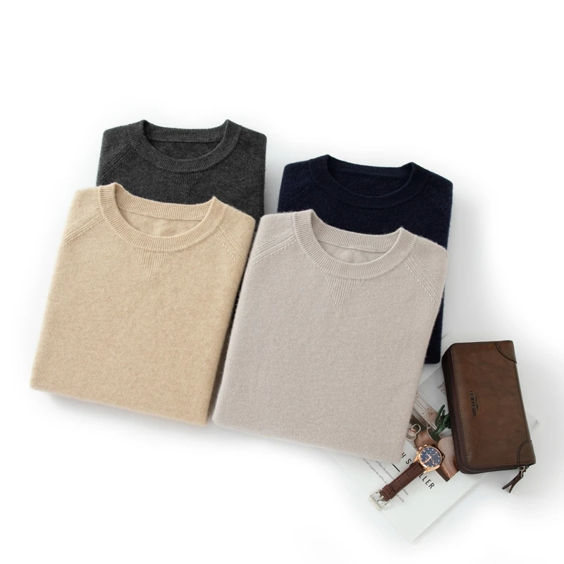 

DjzDsm мужской кашемировый свитер с круглым вырезом, осень-зима, пуловер с длинными рукавами, 100% кашемировый трикотаж, элегантная повседневная базовая одежда, топы