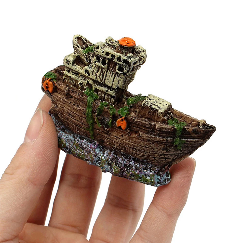 Resin Artificial Mini Pirate Sunk Ship Ornament Boat  Waterscape Cave Home Garden Room Table Fish Tank Aquarium Decoration