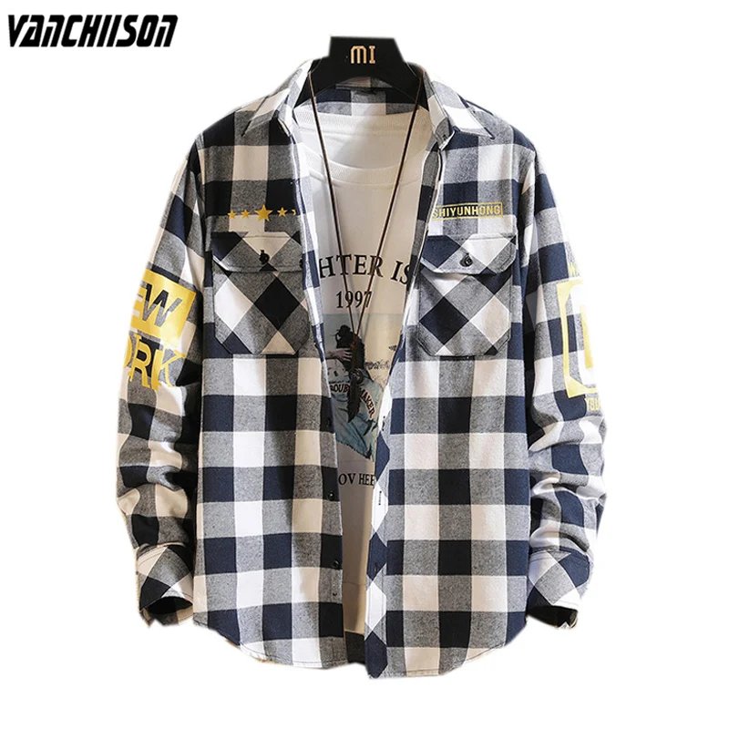 

Men Checkboard Shirt Korean Style for Summer Spring Long Sleeve Plaids Checkered Male Fashion Clothing 00566