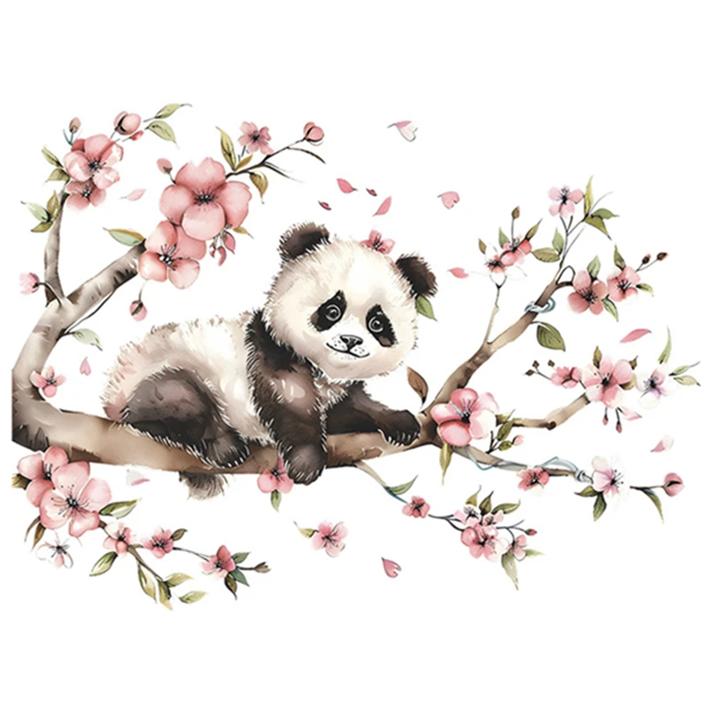 Baby Panda Flower Branch 3D Vinyl Wall Art Mural Stickers on the Door Window Home Decorations for Living Room Kids Bedroom Porch