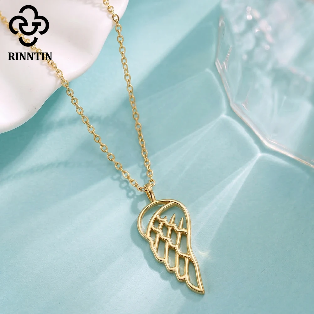 

Rinntin 925 Sterling Silver Fashion Wing Pendant Necklace for Women Retro Ocean Neck Chain Collection Party Jewelry APN67