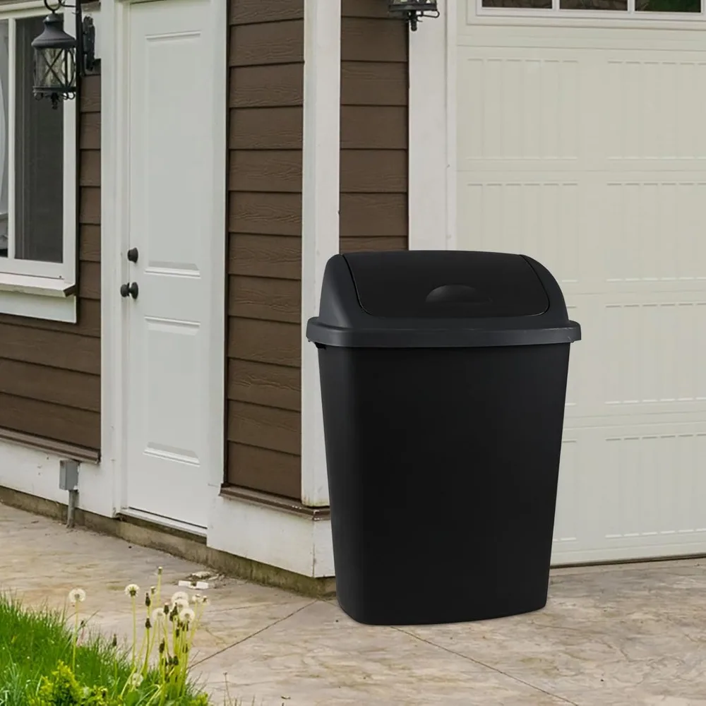 18 Gallon Tall Plastic Kitchen Trash Can with Swing Lid, 4 Pack Large Plastic Swing Top Waste Bin, Black