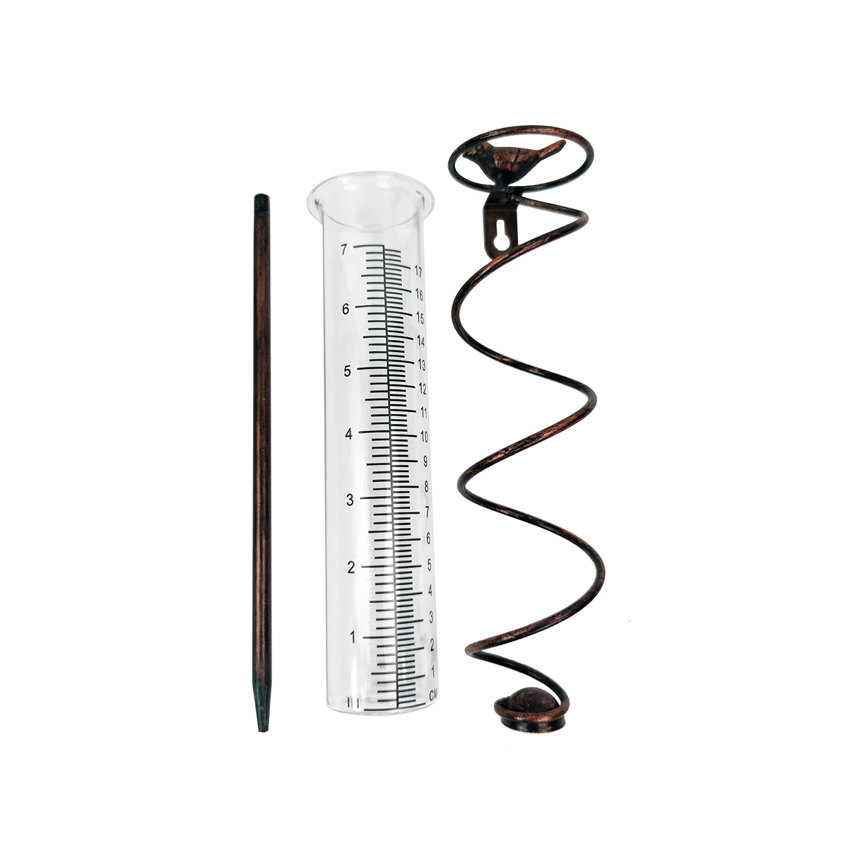 Capacity Glass Spiral Rain Gauge,Cast Iron Bird Hanging Rain Gauge,Garden Rain Water Meter Measuring with Metal Frame