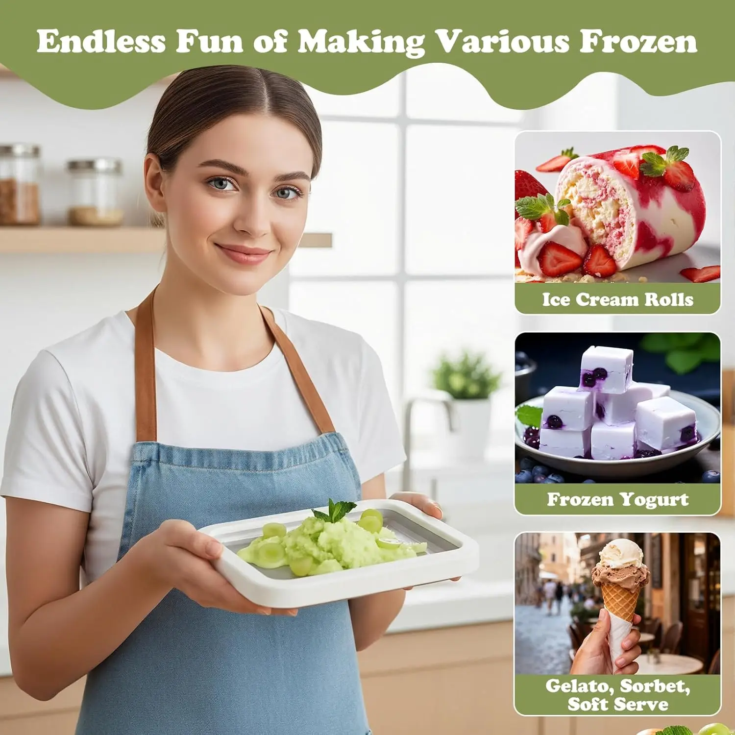 Ice Cream Roll Maker Portable Interactive 304 Stainless Steel DIY Sweet Spot Pan Cold Plate for Kids Birthday Home Family Sorbe