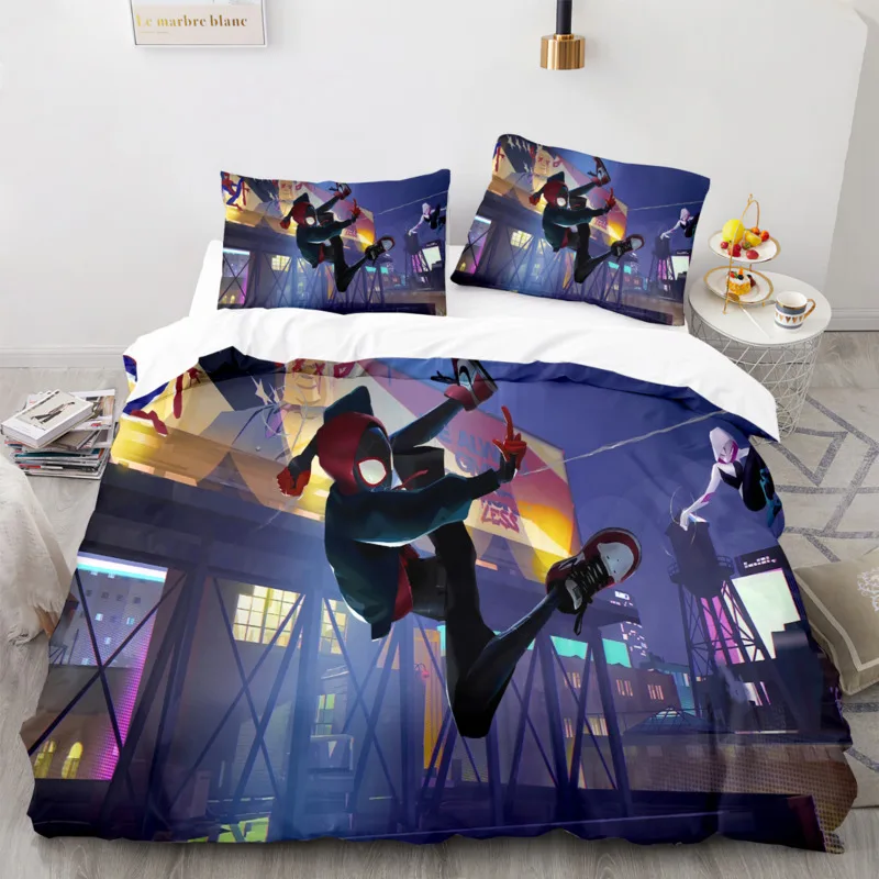 Cartoon Marvels Bedding Set Spidermans Miles Comforter Sets Spider Gwen Duvet Pillow Set Cover Superhero Bed Set Queen King Size