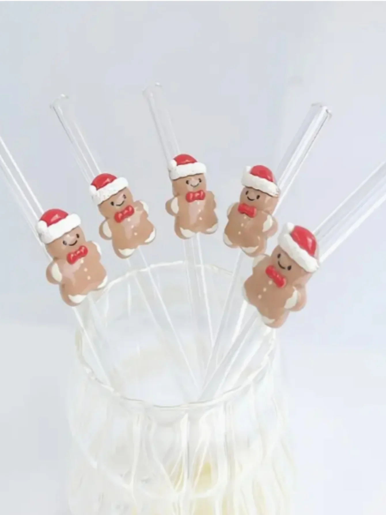 1/2/5PC Reusable Glass Straw with Cute Gingerbread Pattern, Elegant Holiday Party Drinkware, Perfect Gift for Women, Home,Office
