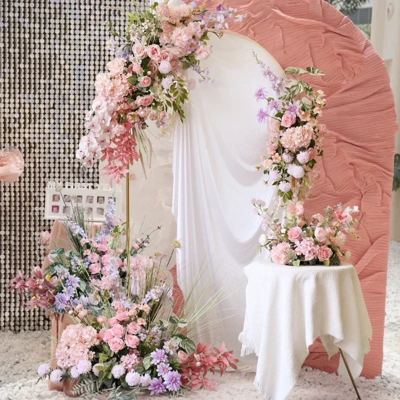 Artificial Pink Wedding Flowers Row Arches Backdrop Hanging Decor Party Christmas Table Centerpiece Fake Floral Ball Arrangement
