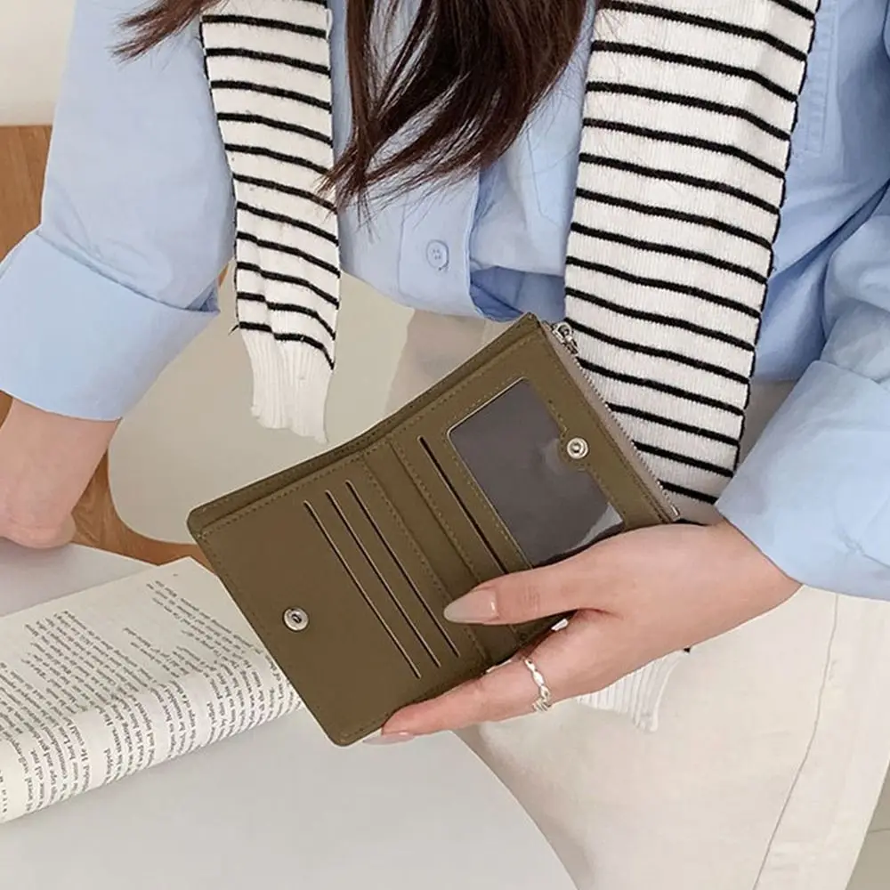 อินเทรนด์ PU หนังผู้หญิงกระเป๋าสตางค์ย่นสีทึบหญิงกระเป๋าแบบพกพากระเป๋าเหรียญ