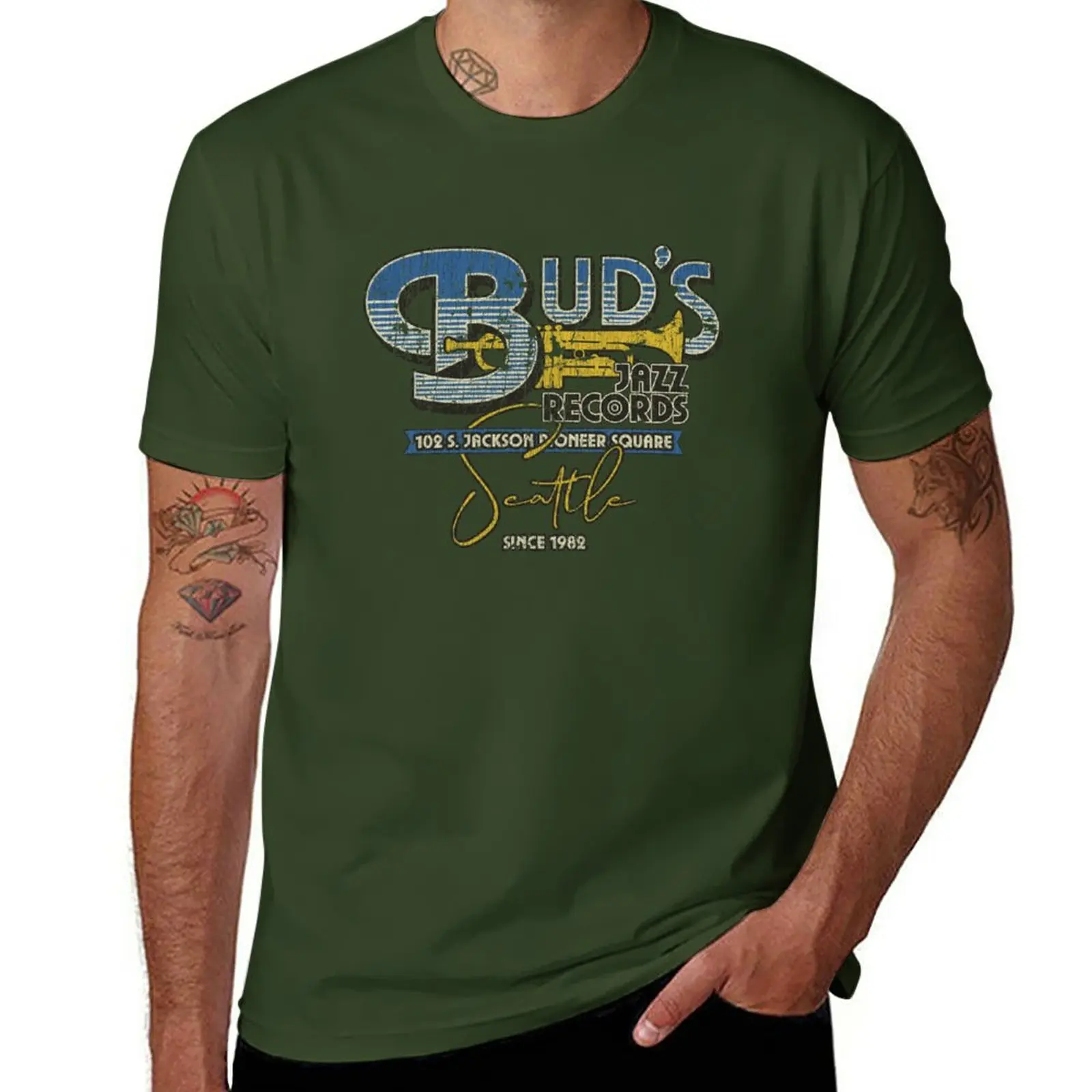 

New Bud's Jazz Records Seattle T-Shirt plain t-shirt blank t shirts korean fashion men t shirts