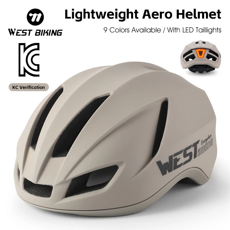 WEST BIKING Aero Cycling Helmet Integrally-Molded KC Certified Unisex Helmet With LED Taillight for Road Bike Electric Scooter