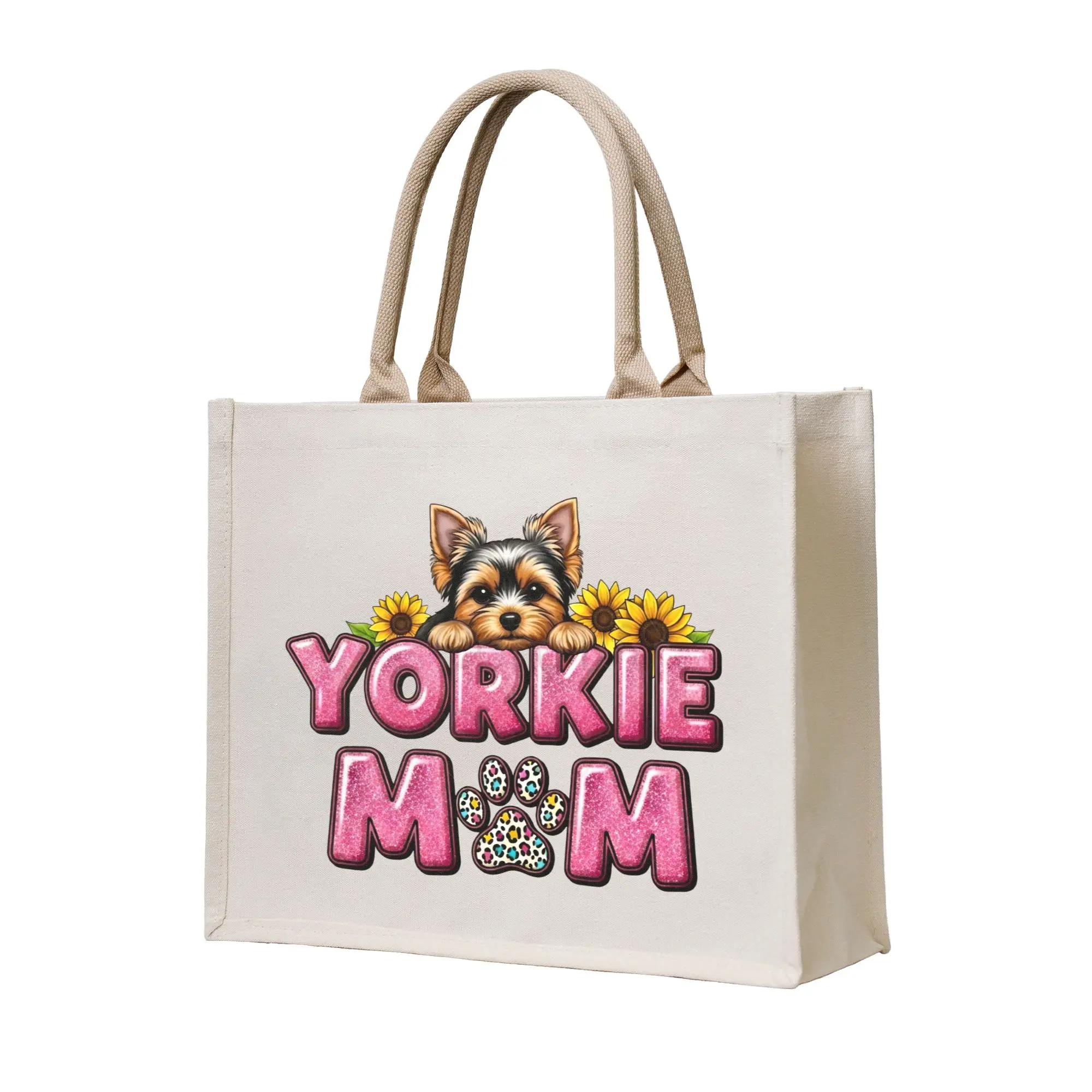 Reusable Yorkshire Terrier Dog Mom Shopping Bag Women Tote Bag Portable Yorkie Dog  Grocery Shopper Bags
